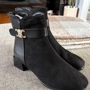 Black Ankle Boots with Gold Accent